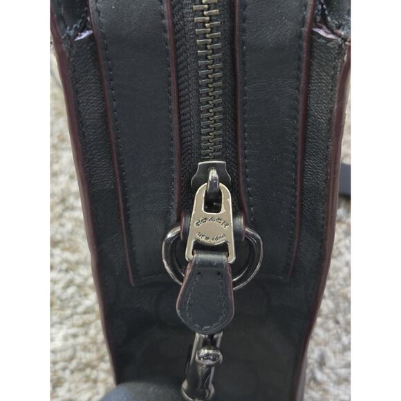 Coach Beckett Structured Brief Case In Signature Canvas Leather Black & Burgundy - Picture 11 of 16